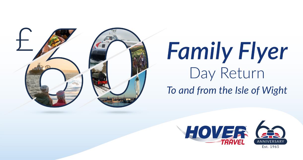 Family Flyer day return ticket offer at Hovertravel, travel to the Isle of Wight