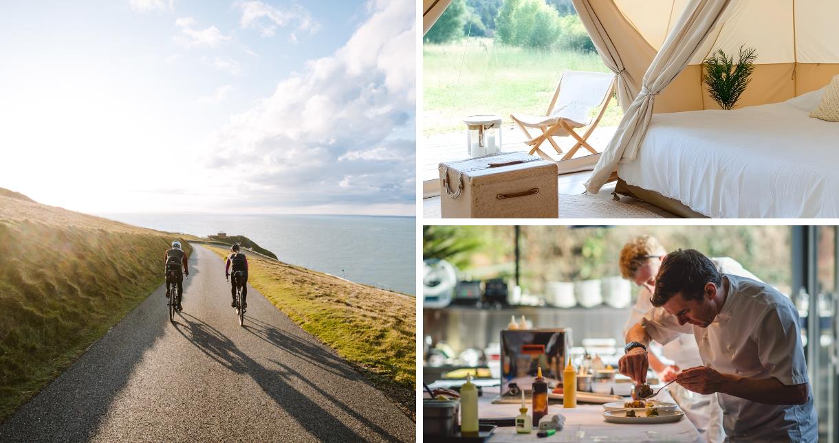 Cyclists riding on the Isle of Wight, glamping and food experiences at Joyride Festival
