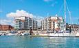 Marinus apartments building, view of the building and Harbour from the sea, Self-catering, Cowes, Isle of Wight