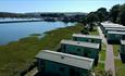 View of caravans and harbour at Old Mill Holiday Park, St Helens, Isle of Wight