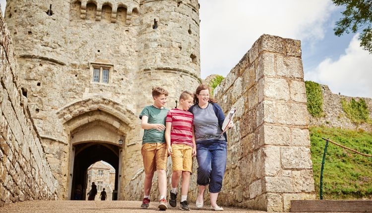 Family walking outside of Carisbrooke Castle, Easter event, family fun, Isle of Wight, what's on