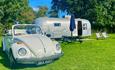 Volkswagen car and American Airstream caravan at Wight Buggin', Ryde, Isle of Wight, event, what's on