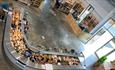 Aerial view of deli counter at Harvey Browns Food Hall, farm shop, local produce, Isle of Wight