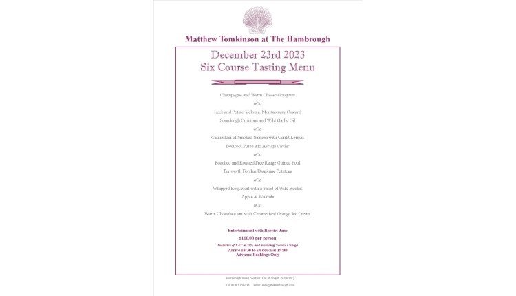 Isle of Wight, Things to do, Eating out, Christmas tasting menu with live music, The Hambrough, Ventnor