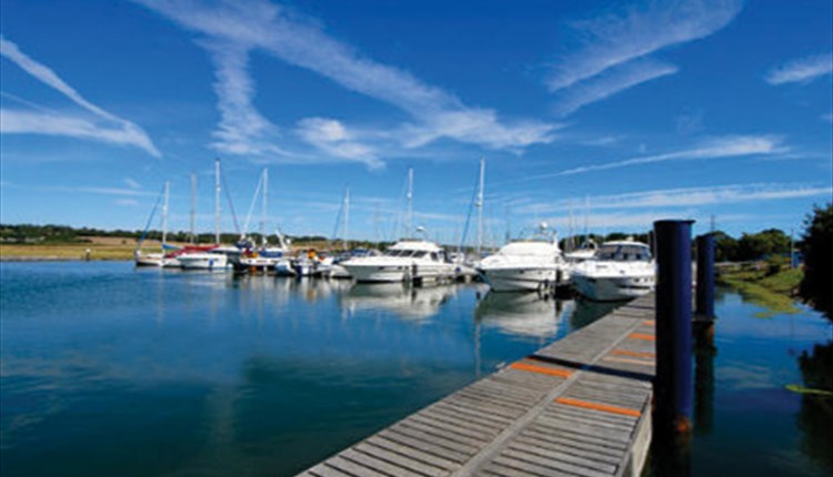 Boats moored at Island Harbour where The Breeze Restaurant is based, Newport