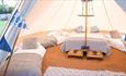 Double bed and single beds in bell tent, Island Bell Tents, glamping, self catering, Isle of Wight