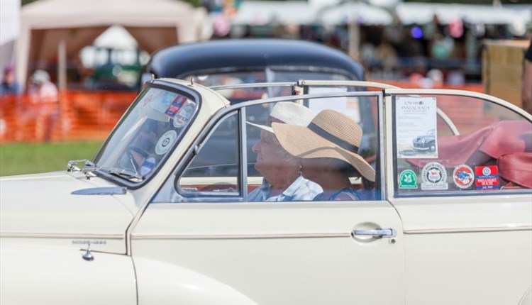 Isle of Wight, Things to Do, Events, Isle of Wight Steam Railway, Morris Minor Rally, Image of convertible morris minor with top down, driver and pass