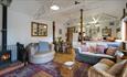 Open plan lounge and kitchen in Mallards Cottage at Middle Barn Farm, self-catering, Isle of Wight