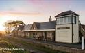 Sunset, outside view of Off The Rails Yarmouth, Isle of Wight, restaurant