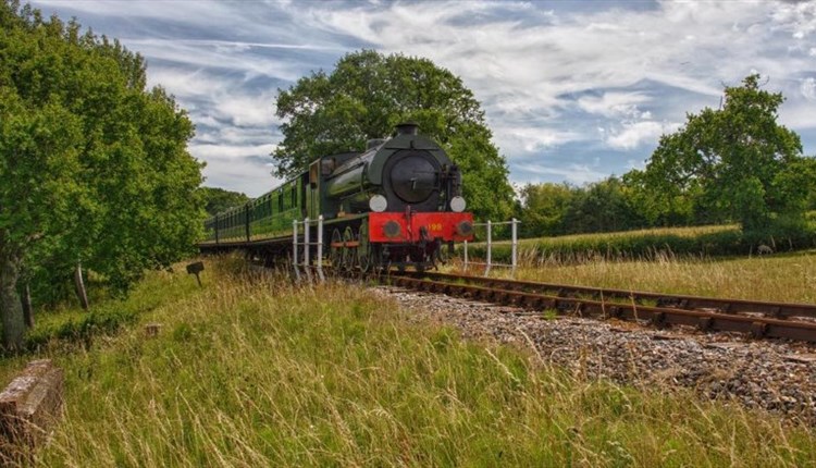 Isle of Wight, Things to Do, Isle of Wight Steam Railway, Image of steam train moving along tracks in countryside
