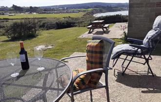 Countryside views from patio at Sea Breezes, self catering, Isle of Wight