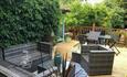 Deck with outdoor lounge and dining area at Gwydyr House, Ryde, Isle of Wight Self-catering