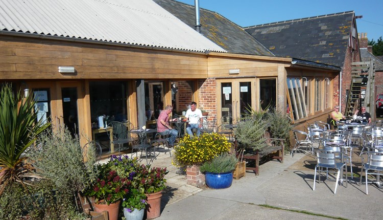 Outside seating area at Bluebells at Briddlesford, Isle of Wight, local produce, let's buy local