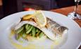 Isle of Wight, Eating Out, Food and Drink, Pier View, COWES, Image of Sea Bass Dish