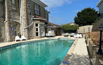 Outside pool at Queensmead Hotel, Shanklin, Isle of Wight