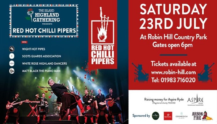 Isle of Wight, Things to Do, Red Hot Chilli Pipers, The Island Highland Gathering, Robin Hill, Event Poster