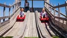 Children on the sledge slide at Tapnell Farm Park, Things to Do, Isle of Wight