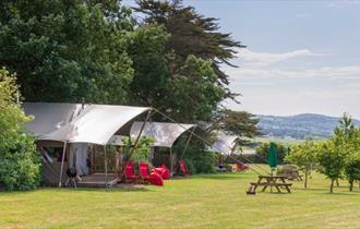 Outside view of Safari Tents at Tom's Eco Lodge, self-catering, West Wight, Isle of Wight