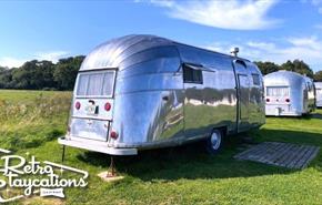 Outside view of American airstreams at Retro Staycations, glamping, Isle of Wight