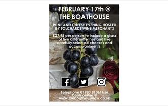 Wine and cheese evening poster, The Boathouse, what's on, event, Isle of Wight