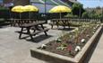 Patio garden with outside eating area at the Prince of Wales, East Cowes, pub
