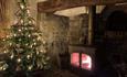 isle of Wight, accommodation, self catering, goodalls, chale, Christmas tree in front of inglenook fire place