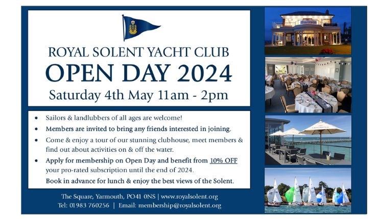 Open Day poster at Royal Solent Yacht Club, Isle of Wight, what's on, event
