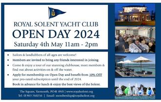 Open Day poster at Royal Solent Yacht Club, Isle of Wight, what's on, event