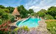 Outside swimming pool at Shalfleet Manor, self-catering, Isle of Wight