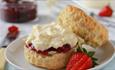 Scone with cream and jam and strawberry at Bourne Hall Country House Hotel, Shanklin, food & drink