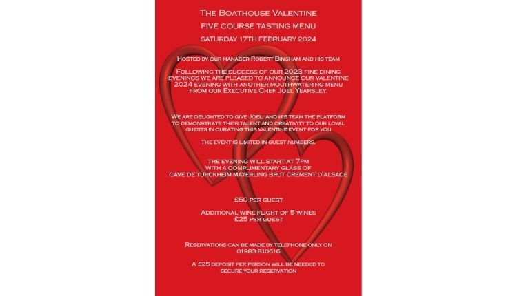 Valentine's at The Boathouse, Seaview, Isle of Wight