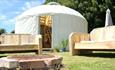 Outside view of the yurt at The Garlic Farm, Newchurch, self-catering