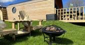 Fire pit, seating and lodge