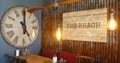 Clock and logo.