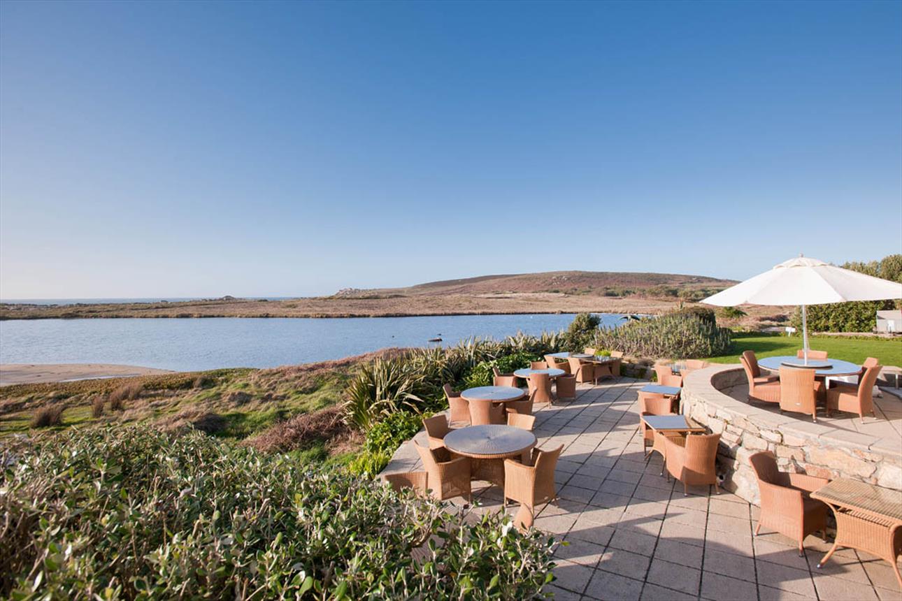 Hell Bay Hotel terrace on Bryher, Isles of Scilly