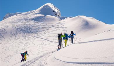 Picture of randone hikers skiing towards the summit. Aktiv i Lom.