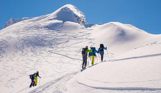Picture of randone hikers skiing towards the summit. Aktiv i Lom.