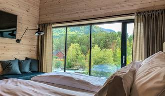 Hotelroom at Brimibue Hotel with vies over the river Bøvra, Lom Jotunheimen.