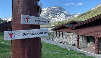 Signs for hikes near Spiterstulen.