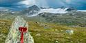 Marked path for walking with view over the Smørstabbtindane.