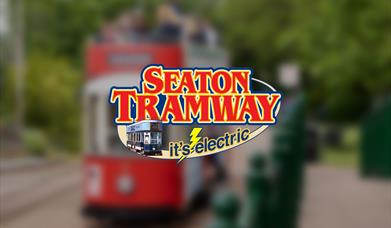 A blurred image of a Seaton tram advertising a Mother's Day meal and train ride.