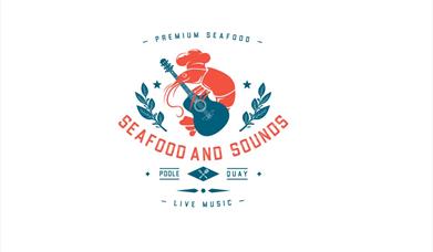 Seafood and sounds logo showing a guitar playing shrimp