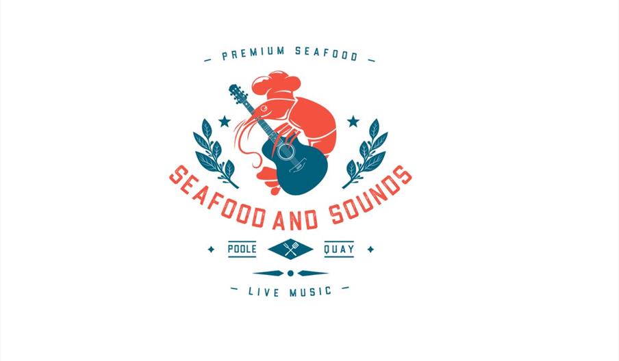 Seafood and sounds logo showing a guitar playing shrimp