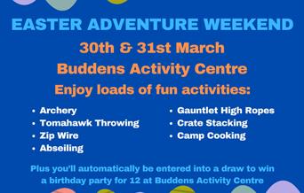 Advert for Easter Adventure Weekend with dates of 30th and 31st March listing fun activities available