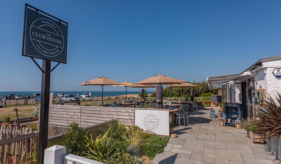 Outside cafe with beach view