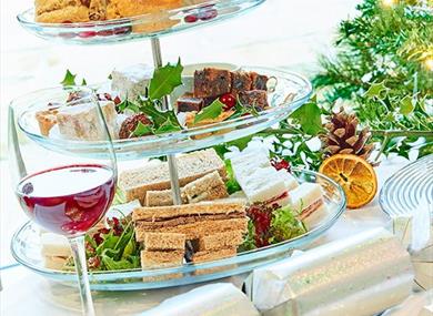 A festive afternoon tea spread.