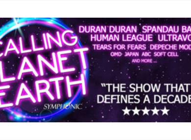 Poster for the show.  Writing against a starry night sky design.