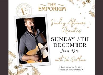 Promotional poster showing a singer standing behind a microphone and holding an acoustic guitar.