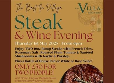 Steak & Wine Evening at The Villa Country House Hotel