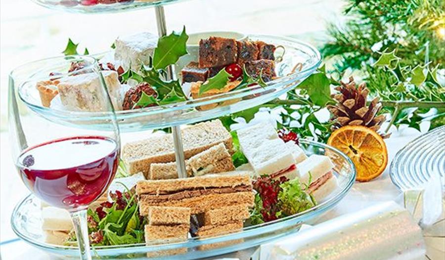 A festive afternoon tea spread.